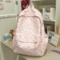 Cute pink polka dot backpack with bow design, sweet Japanese style school bag for daily use. - Single Bag (Without Charms) / Pink