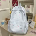 Cute Japanese style pastel blue backpack with polka dots, hearts and bows for school daily use. - Single Bag (Without Charms) / Blue