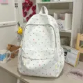 Cute Japanese style polka dot canvas backpack for women school sweet daily book bag white - Single Bag (Without Charms) / White