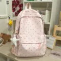 Pink polka dot cute backpack Japanese style sweet school bag casual daily daypack for girls - With Charm / Pink