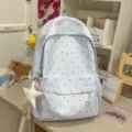 Japanese sweet polka dot backpack cute student schoolbag aesthetic casual daypack - With Charm / Blue