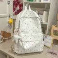 Japanese sweet cute polka dot backpack with pink hearts and bows for school girls. - With Charm / White