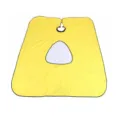 Hairdressing cape with transparent phone window detail, made of durable fabric for salon use. - Yellow