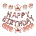 Rose gold birthday balloon set details, foil letter balloons and confetti balloons decor. - Rose Gold