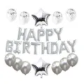 Silver happy birthday foil letter balloons set with star and confetti balloons for party decor - Silver