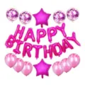 Birthday balloon set with happy birthday letters, star and confetti balloons for party decor. - Rose Red