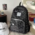 Black polka dot ita backpack with clear front pocket, Japanese style school bag for daily use. - No Pendant / Black
