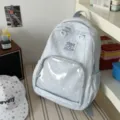 Light blue polka dot ita backpack with clear front pocket, Japanese minimalist bag. - No Pendant / Blue
