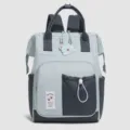 Light blue dark grey mommy diaper backpack with bear charm, large capacity travel bag. - Blue
