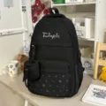 Minimalist large capacity school backpack for students, stylish solid color daily bag - No Pendant / Black