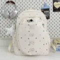 Estilo coreano elegante con patrón de estrellas mochila casual beige bolso ligero diario - L / Sin colgante / Blanco Roto