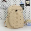 Mochila informal beige con estampado de estrellas y bolsillo frontal, elegante estilo ins. - L / Sin colgante / Caqui