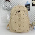 Mochila beige de estilo coreano con patrón de estrellas y letras, gran bolso casual diario. - L / Con Colgante / Caqui