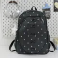 Mochila negra y blanca de lunares con patrones de estrellas y letras delanteras, bolsa diaria. - L / Con Colgante / Negro