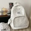 White Polka Dot Itabag Backpack with Clear Window Japanese Ins Style School Bookbag - With Pendant / White