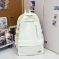 Grande zaino bianco casual per studenti, semplice borsa scolastica per viaggi e vita quotidiana. - senza ciondolo / Bianco