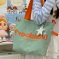 Korean dopamine canvas tote bag casual large capacity shoulder bag for women daily commute lightweight - With Pendant / Green