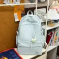 Casual light blue backpack for student daily travel large capacity school bookbag - With Pendant / Green
