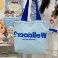 Korean dopamine casual light blue canvas tote bag, large capacity shoulder commuting bag. - No Pendant / Blue