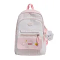 Pink white plaid school backpack for teenage girls cute sweet casual bookbag daypack - With Pendant / Pink