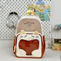 Cute cat ear ita backpack with clear window, large capacity school bag for teens and women. - No Pendant / Khaki