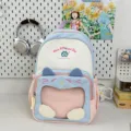 Zaino Ita kawaii rosa e blu carino con finestra trasparente, grande capacità per la scuola. - senza ciondolo / Patchwork Rosa e Blu