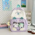 Zaino kawaii giapponese con orecchie di gatto e tasca trasparente per ragazze - Con 3 Ciondoli / Viola