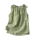 Green gingham sleeveless blouse, casual crew neck loose A-line summer top for women. - S / Tops / Green