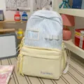 Japanese cute contrast color striped school backpack with clear card holder and front pocket. - Without Pendant / L / Yellow