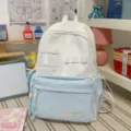 Japanese cute sweet style canvas backpack school bag with bow and clear card slot light blue - Without Pendant / L / Blue