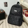 Japanese style star print school backpack for teens, casual daily book bag for girls. - No Pendant / Black