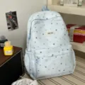 Light blue star print school backpack, casual canvas daypack for teen girls and students. - No Pendant / Blue
