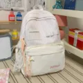 Pink and white striped cute canvas backpack, casual daily school bookbag with bow and lace. - With Charm Style / L / White
