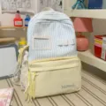Cute Japanese style striped backpack with lace and bow, casual canvas school bag for girls - With Charm Style / L / Yellow