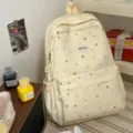 Casual canvas backpack for women, cute star pattern school bag with multiple pockets. - No Pendant / Yellow