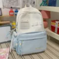 Japanese style sweet cute girl backpack with striped design, cat ear card slot and bow decor. - With Charm Style / L / Blue