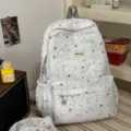 Casual grey star print school backpack for women lightweight student book bag daily use - No Pendant / Gray
