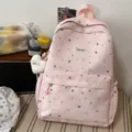 Pink star print backpack cute school bag for teens casual daypack with heart pendant - With Charm / Pink