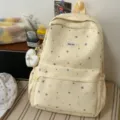 Japanese style star print canvas backpack casual school bag for teen girls light daily daypack - With Charm / Yellow