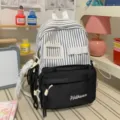 Japanese style sweet striped canvas backpack for teen girls cute school bookbag daily - With Charm Style / S / Black