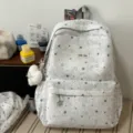Japanese ins style grey star print school backpack for teenage girls light casual book bag - With Charm / Gray
