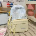 Cute Japanese style blue striped backpack with yellow front pocket and bow decoration variant. - With Charm Style / S / Yellow