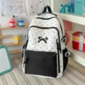 Cute polka dot backpack for women student school bag large capacity casual backpack. - No Pendant / Black