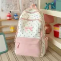 Cute canvas backpack with black polka dots and pink bow, sweet style school bag for daily use. - No Pendant / Pink