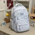Light blue cute school backpack with star print and rabbit ears design for teenage girls. - No Pendant / Blue