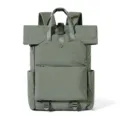 Army green roll-top backpack, casual business travel commuter laptop school bag for men. - Matcha Green