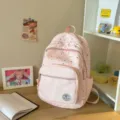 Cute pink star print backpack, Japanese sweet school bag for students, lightweight daily carry. - No Pendant / Pink