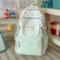 Mint green and white polka dot casual backpack, cute school bag for teenage girls. - No Pendant / Green