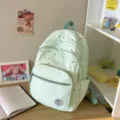 Light green school backpack with black stars, cute daily casual student bookbag for girls - No Pendant / Green