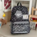 Black star print canvas backpack large capacity school bag transparent ita bag daily travel - No Pendant / Black
